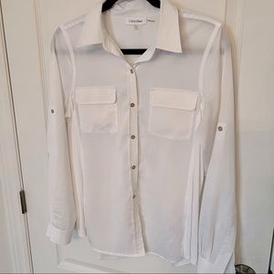 Calvin Klein white button down with gold buttons